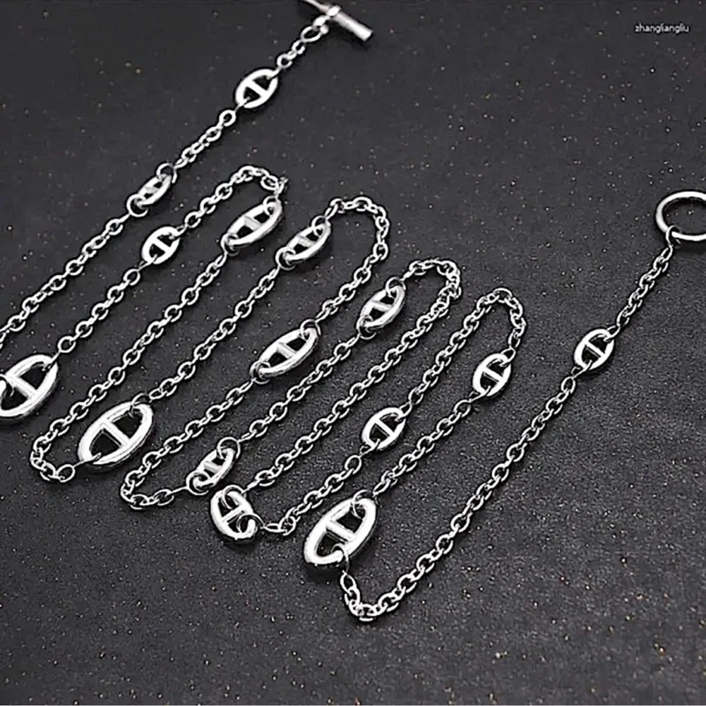 Multilayer Sterling Silver Plated Pig nose Necklace Bracelet Set Stainless Steel